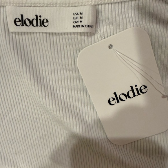NWT Elodie White Ribbed Square Neck Ruched Long Sleeve Top M - Picture 2 of 5
